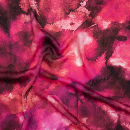 Rayon Challis - Hot Pink, Purple and Charcoal Abstract Tie Dye - Mood Exclusive Pigment Pulse Print