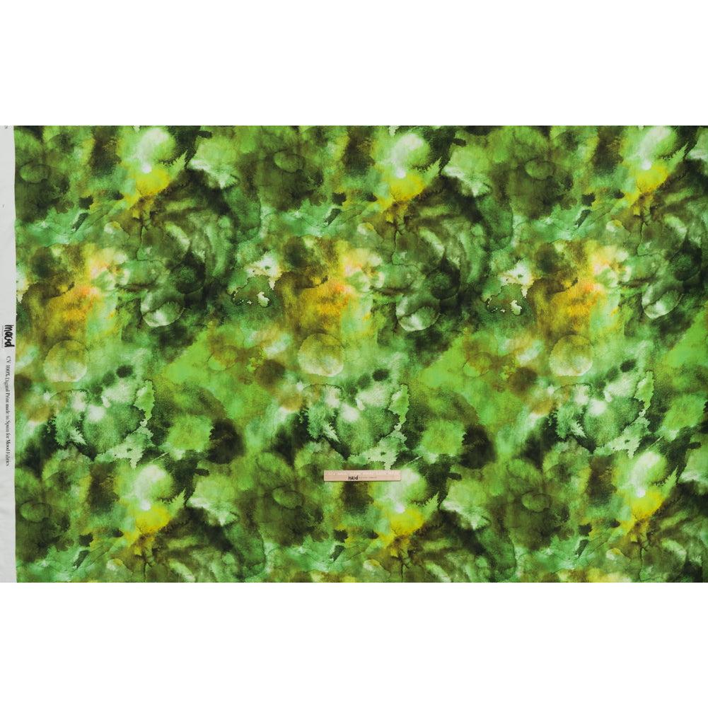 Rayon Challis - Lime Green, Sunny Orange and Olive Abstract Tie Dye - Mood Exclusive Pigment Pulse Print - Full
