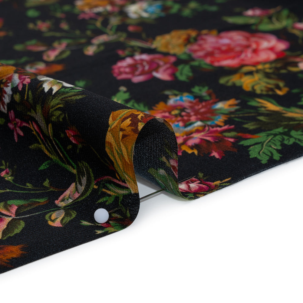 Silk Crepe de Chine Print Made in Italy - Black, Pink and Yellow Ochre Floral - Deadstock - Full - Image 4 of 5