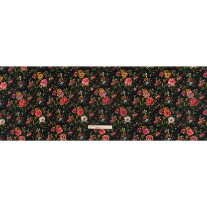 Silk Crepe de Chine Print Made in Italy - Black, Pink and Yellow Ochre Floral - Deadstock