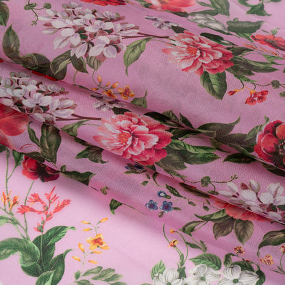 Silk Gazar Print Made in Italy - Pink, Green and White Enchanted Florals - Deadstock