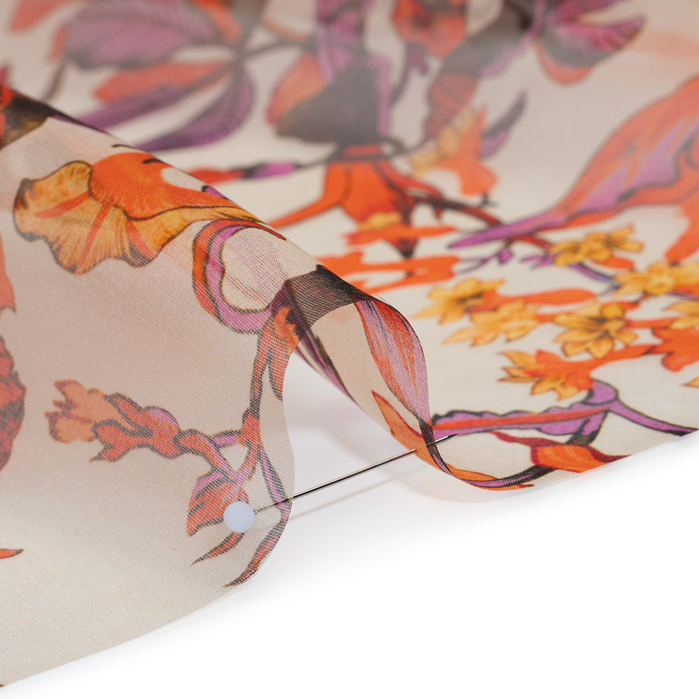 Lightweight Silk Organza Print Made in Italy - Orange, Purple and Burgundy Lilies and Flowers - Full - Image 4 of 5