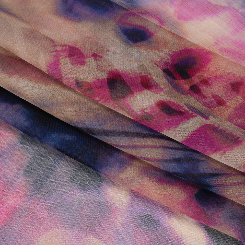 Silk Voile Print Made in Italy - Pink, Purple and Indigo Abstract - Deadstock Detail