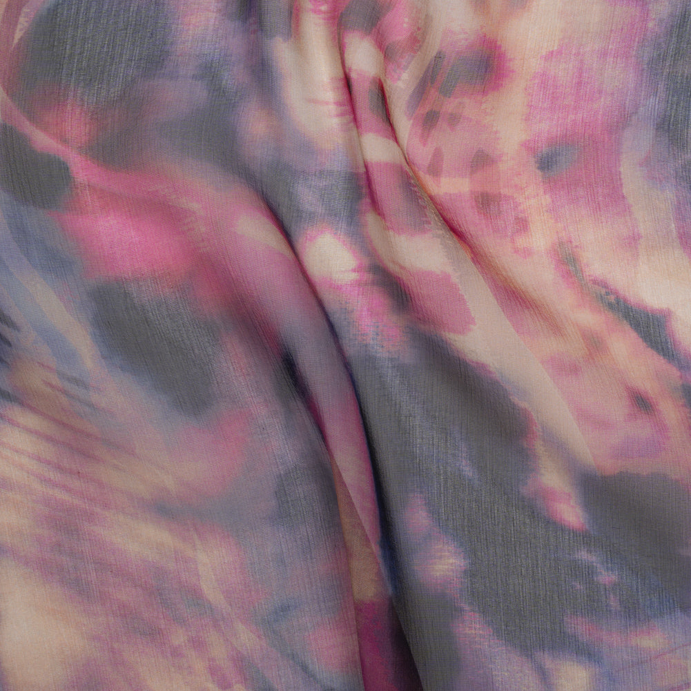 Silk Voile Print Made in Italy - Pink, Purple and Indigo Abstract - Deadstock Drape