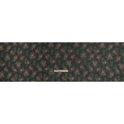 Silk Voile Print Made in Italy - Black, Green and Pink Flower Bunches - Deadstock