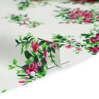 Silk Georgette Print - Pink, Green and Ivory Flower Bunches - Deadstock