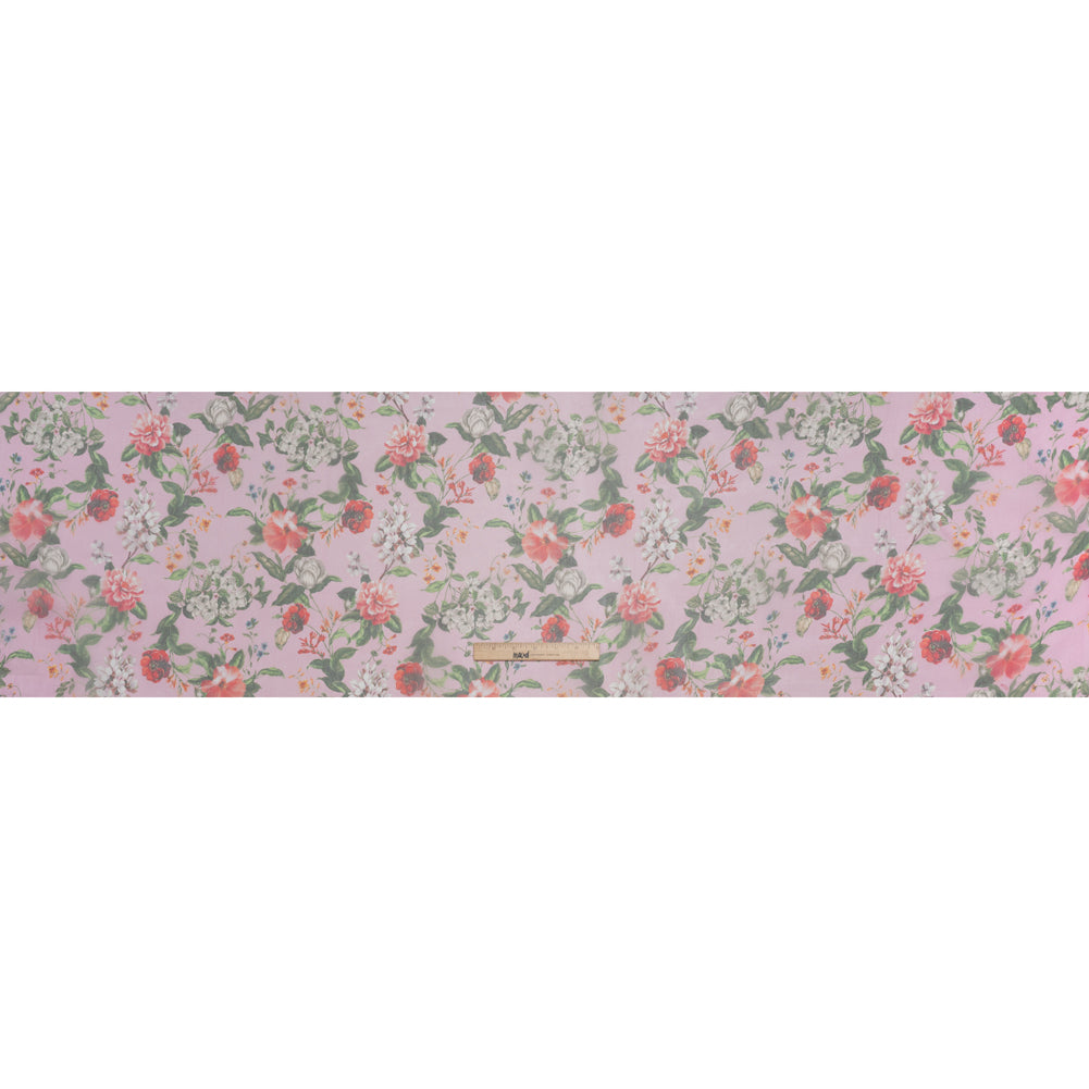 Silk Organza Print Made in Italy - Bubblegum Pink, Rose and Green Floral - Deadstock - Full - Image 5 of 5