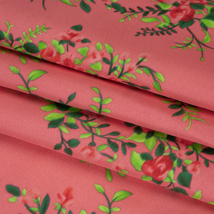 Silk Woven Print Made in Italy - Rose Pink, Red and Green Flower Bunches - Deadstock