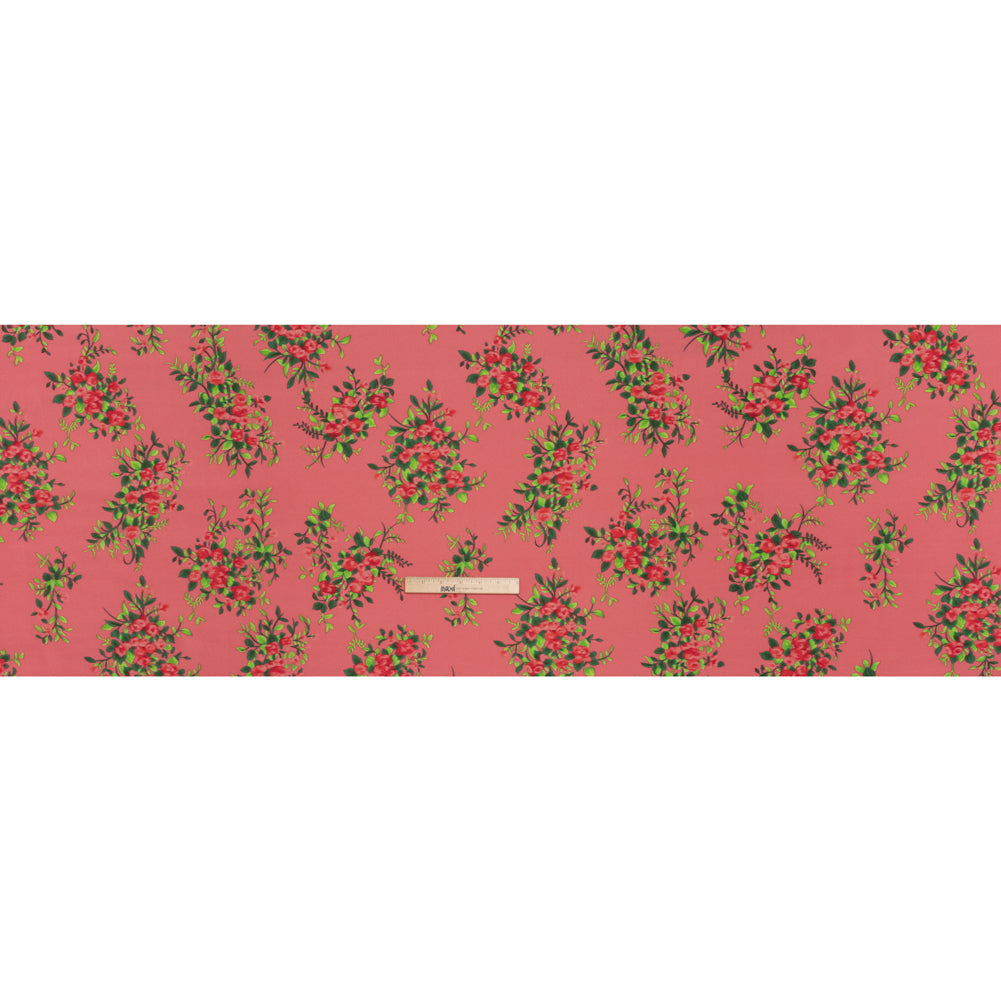 Silk Woven Print Made in Italy - Rose Pink, Red and Green Flower Bunches - Deadstock - Full - Image 5 of 5
