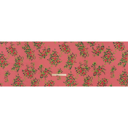 Silk Woven Print Made in Italy - Rose Pink, Red and Green Flower Bunches - Deadstock