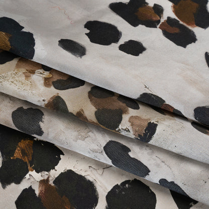 Silk Satin Print Made in Italy - Brown, Beige and Gray Painted Animal Spots - Deadstock