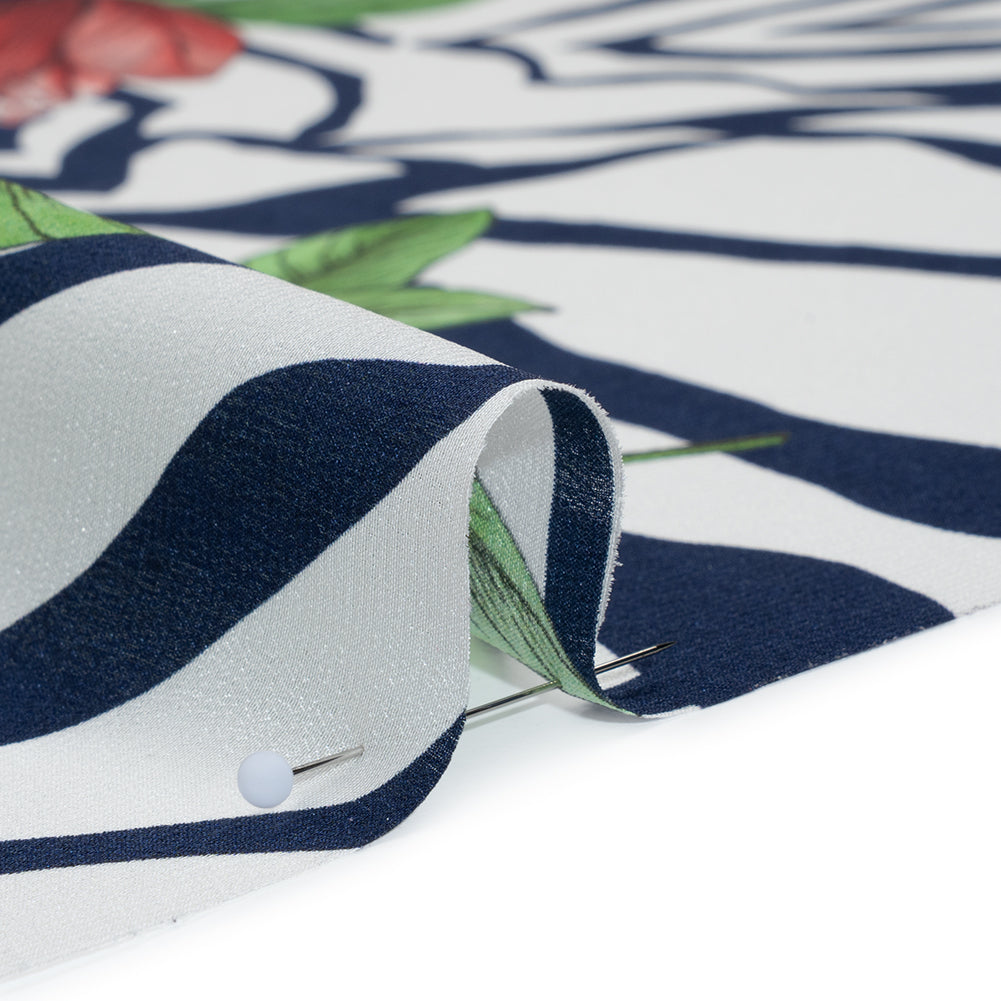 Silk Crepe de Chine Print Made in Italy - Navy, Pink and Green Zebra Stripes, Flowers and Chain Borders - Deadstock - Full - Image 4 of 5