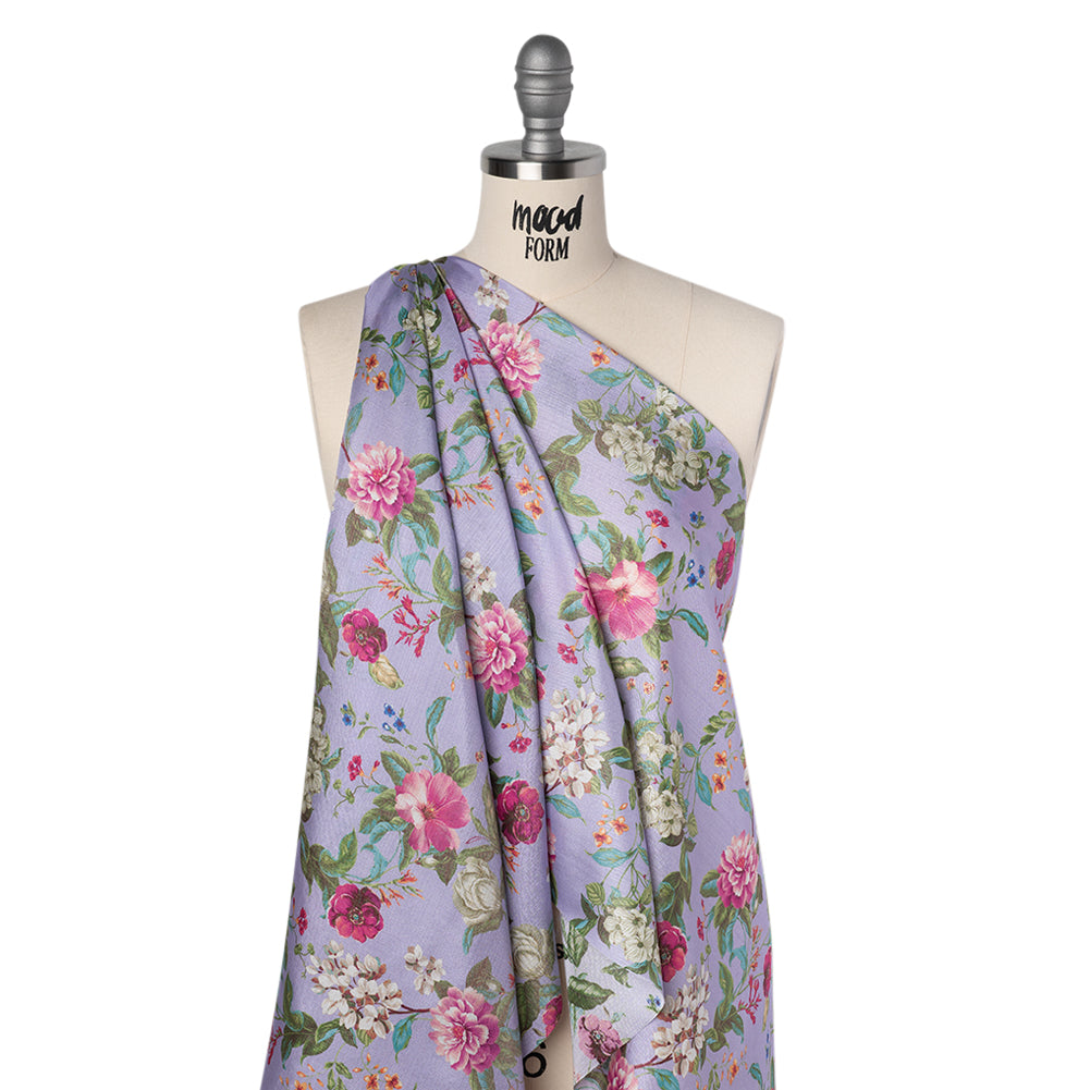 Textured Silk Woven Print Made in Italy - Lavender, Pink and Green Floral - Deadstock - Folded