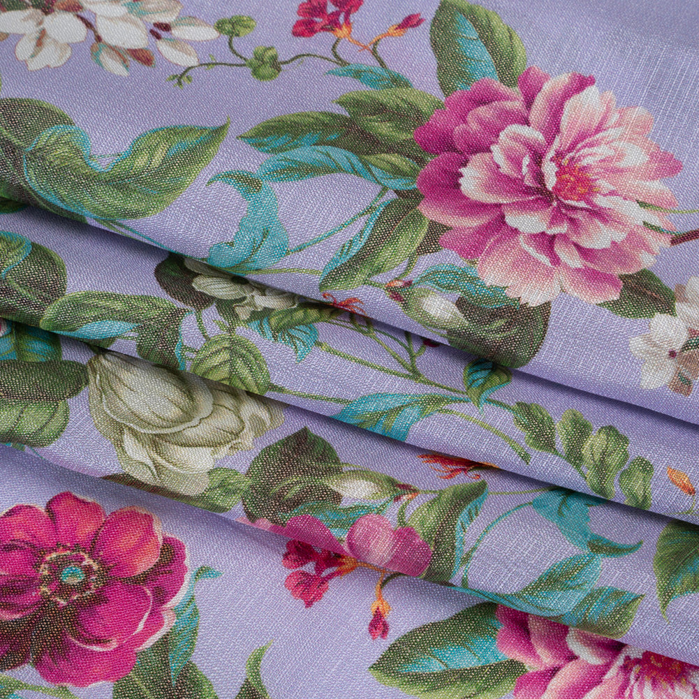 Textured Silk Woven Print Made in Italy - Lavender, Pink and Green Floral - Deadstock - Detail