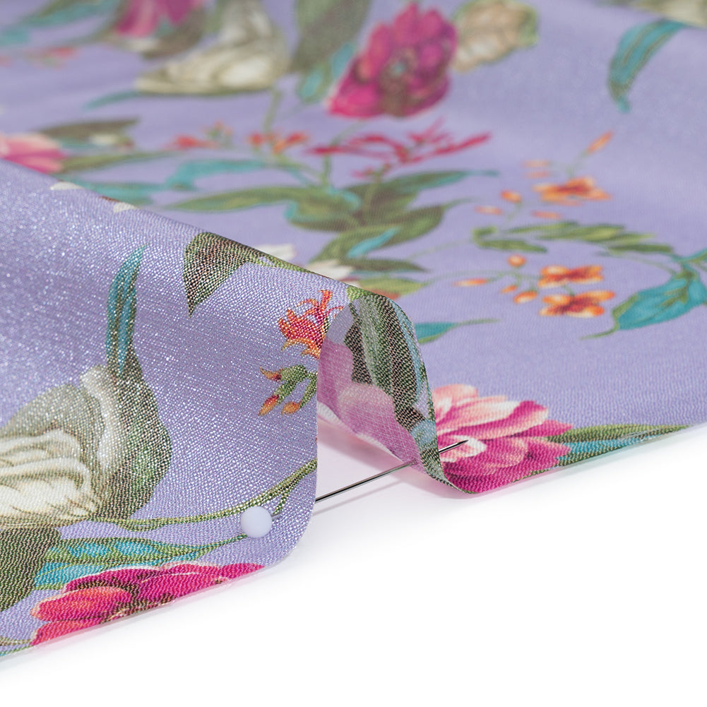 Textured Silk Woven Print Made in Italy - Lavender, Pink and Green Floral - Deadstock - Full