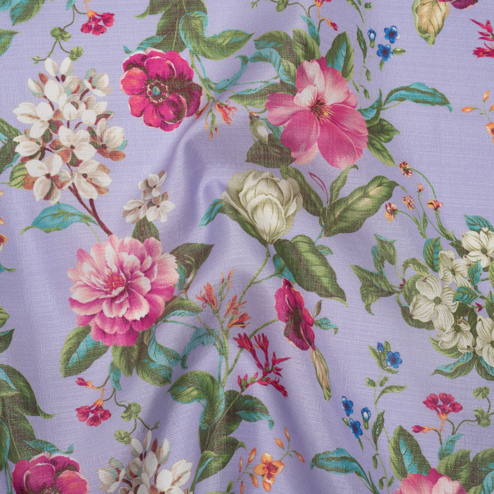 Textured Silk Woven Print Made in Italy - Lavender, Pink and Green Floral - Deadstock - Drape