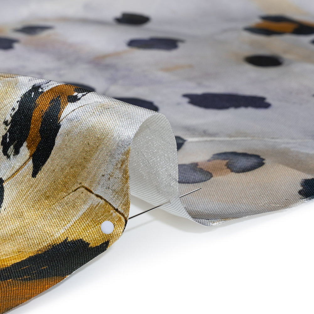 Silk Twill Print Made in Italy - Yellow Ochre, Brown and Black Painted Animal Spots - Deadstock Full