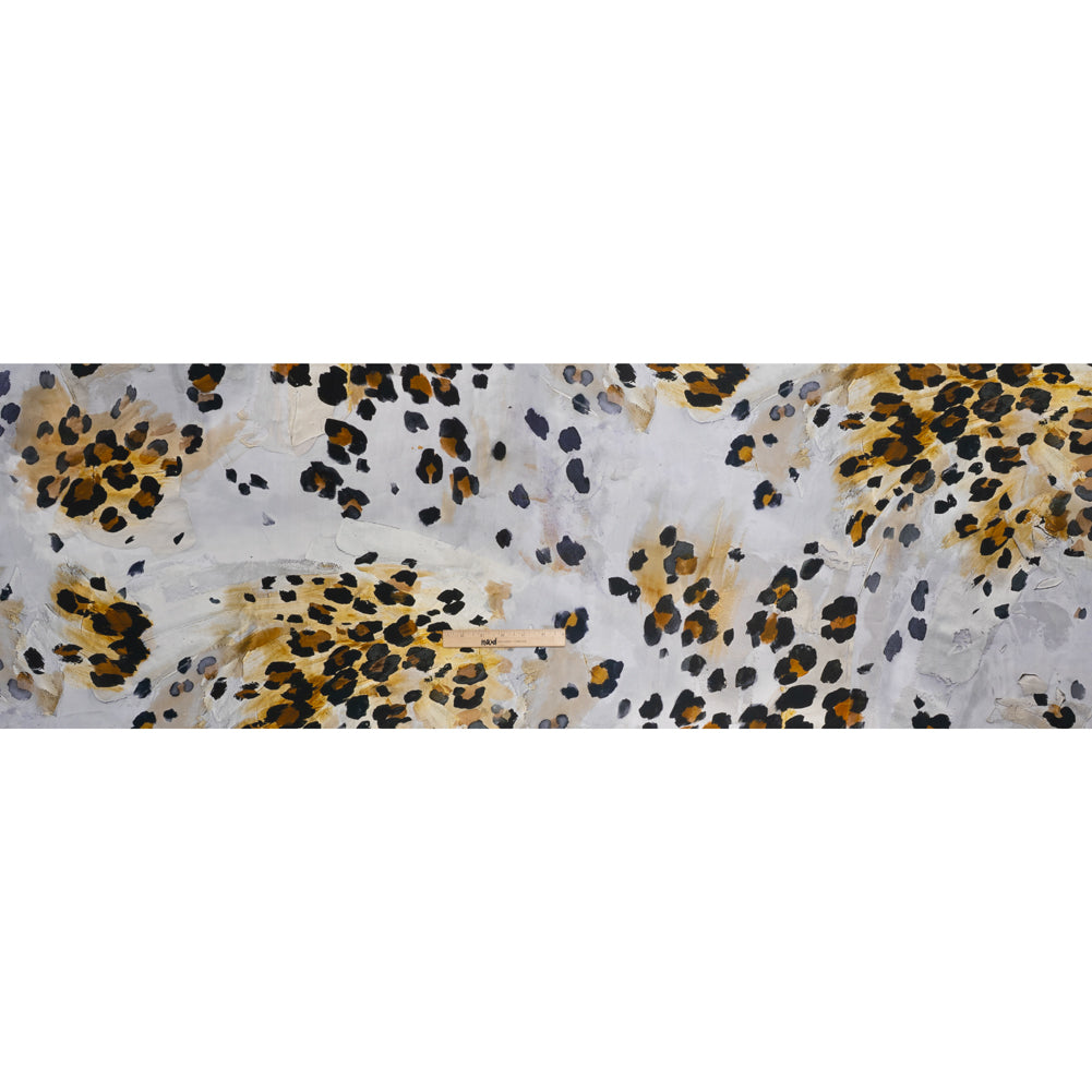 Silk Twill Print Made in Italy - Yellow Ochre, Brown and Black Painted Animal Spots - Deadstock - Full - Image 5 of 5