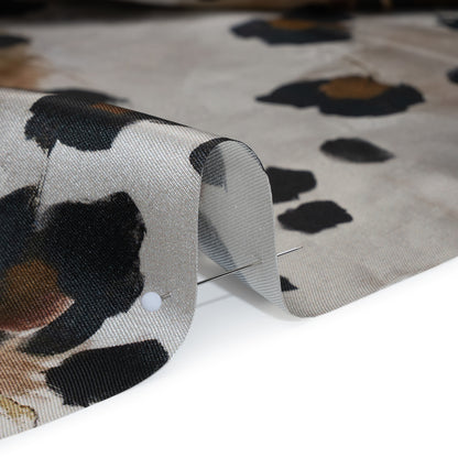 Silk Twill Print Made in Italy - Brown, Beige and Gray Painted Animal Spots - Deadstock Full