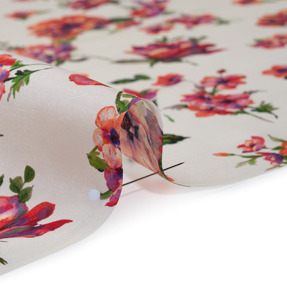 China Silk/Silk Habotai Print Made in Italy - Pink, Ultramarine and Ivory Scattered Flowers - Deadstock - Full - Image 4 of 5