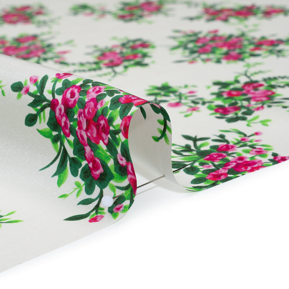 China Silk/Silk Habotai Print Made in Italy - Pink, Green and Ivory Flower Bunches - Deadstock - Full - Image 4 of 5