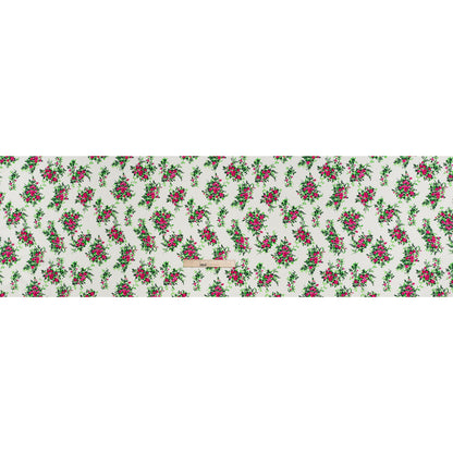 China Silk/Silk Habotai Print Made in Italy - Pink, Green and Ivory Flower Bunches - Deadstock