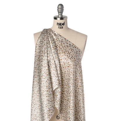 Charmeuse-Backed Silk Print Made in Italy - Ivory, Burnt Orange and Pink Little Flower Vines - Deadstock Folded