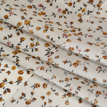 Charmeuse-Backed Silk Print Made in Italy - Ivory, Burnt Orange and Pink Little Flower Vines - Deadstock Detail