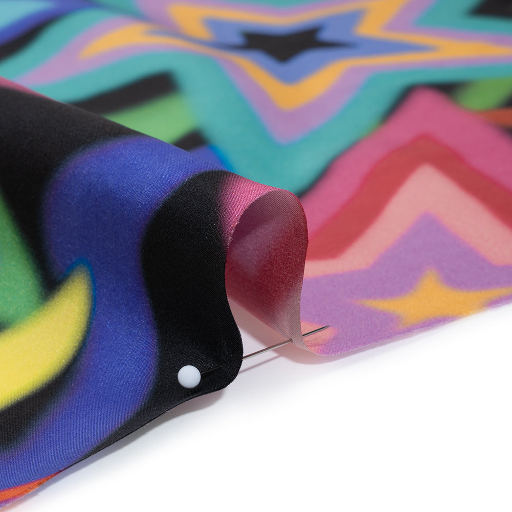 Lightweight Silk Poplin Print Made in Italy - Rainbow on Black Stars - Deadstock - Full