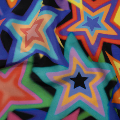Lightweight Silk Poplin Print Made in Italy - Rainbow on Black Stars - Deadstock