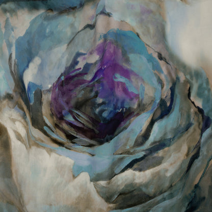 Silk Crepe Print Made in Italy - Blue, Purple and Brown Painterly Florals - Deadstock