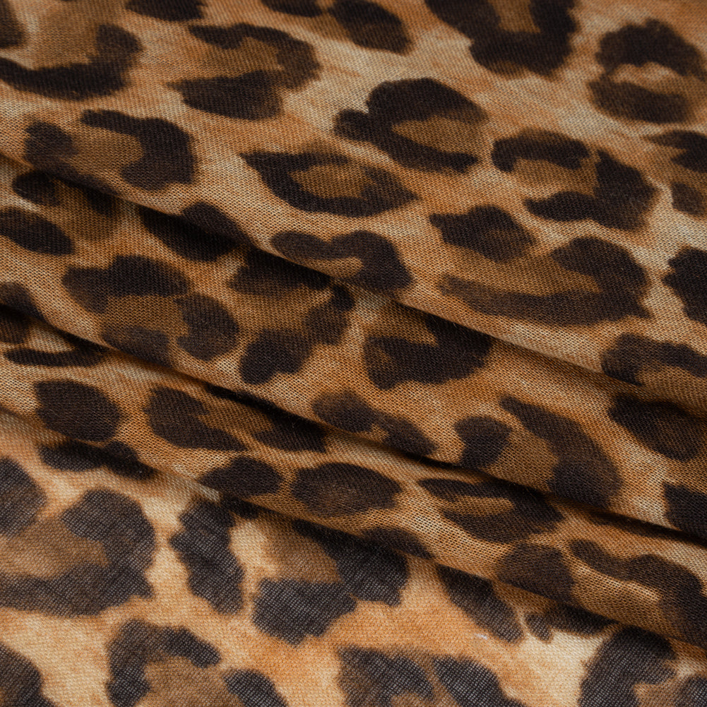 Cotton Voile Print Made in Italy - Tan and Brown Cheetah Spots - Deadstock - Folded