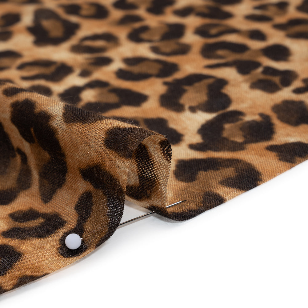 Cotton Voile Print Made in Italy - Tan and Brown Cheetah Spots - Deadstock - Detail