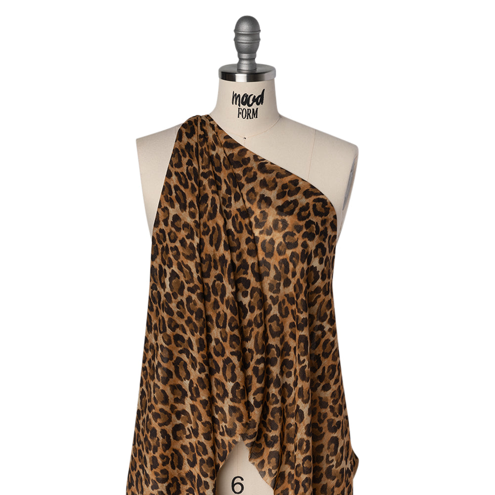 Cotton Voile Print Made in Italy - Tan and Brown Cheetah Spots - Deadstock - Drape