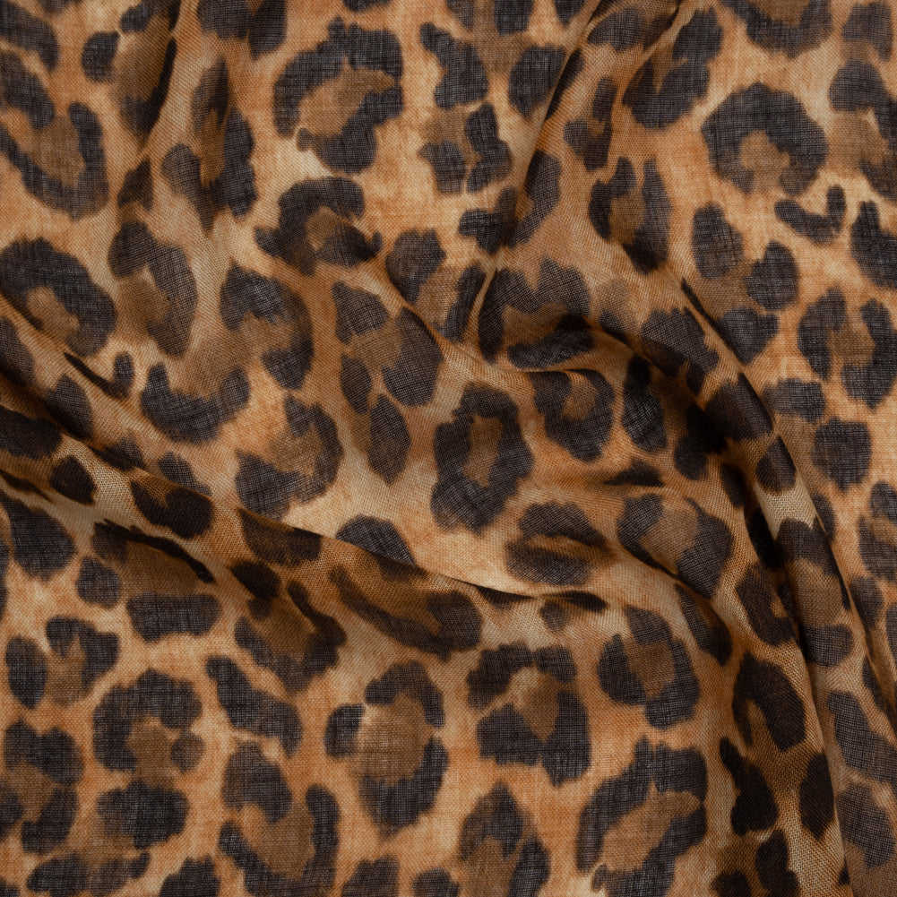 Cotton Voile Print Made in Italy - Tan and Brown Cheetah Spots - Deadstock