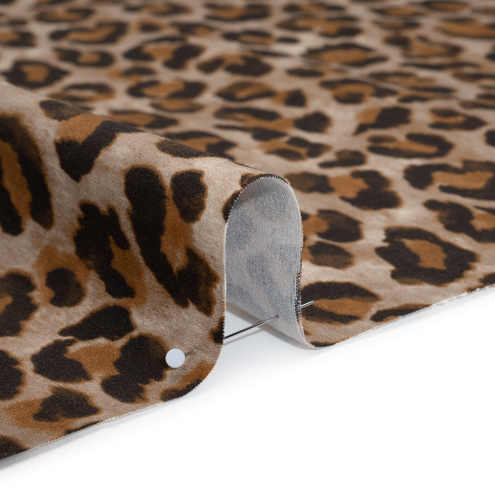 Stretch Brushed Cotton Twill Print Made in Italy - Greige, Tan and Dark Brown Cheetah Spots - Deadstock - Detail