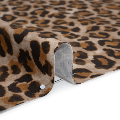 Stretch Brushed Cotton Twill Print Made in Italy - Greige, Tan and Dark Brown Cheetah Spots - Deadstock