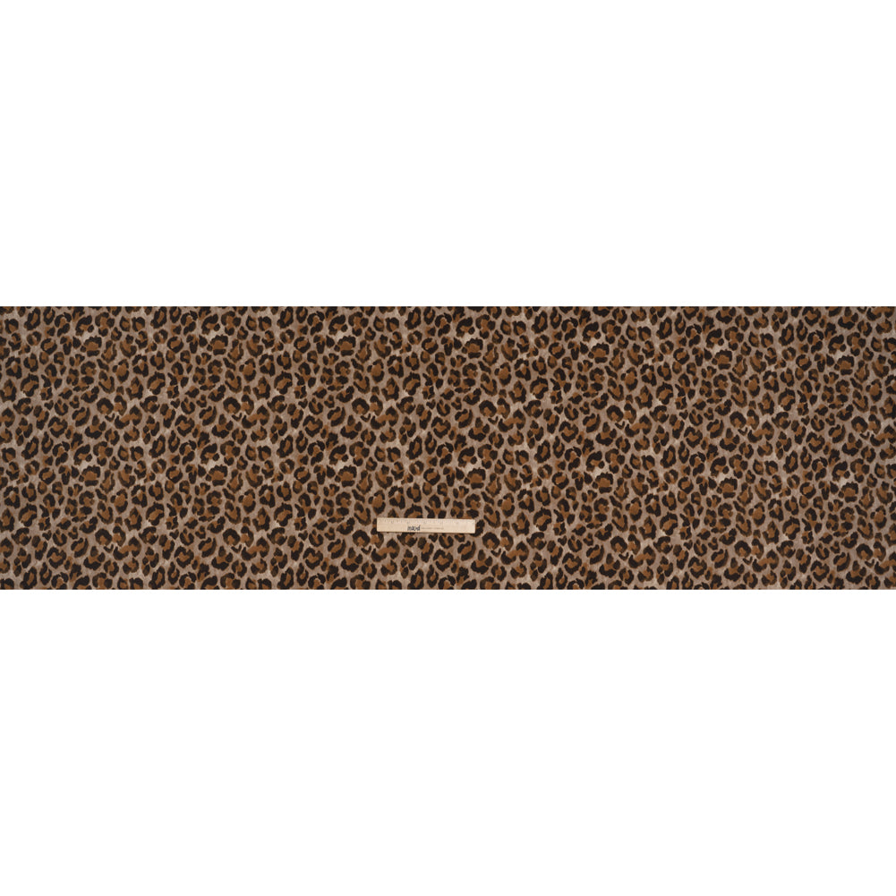Stretch Brushed Cotton Twill Print Made in Italy - Greige, Tan and Dark Brown Cheetah Spots - Deadstock - Full