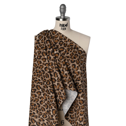Stretch Brushed Cotton Twill Print Made in Italy - Greige, Tan and Dark Brown Cheetah Spots - Deadstock
