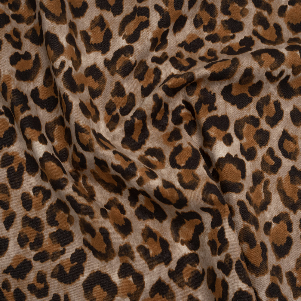 Stretch Brushed Cotton Twill Print Made in Italy - Greige, Tan and Dark Brown Cheetah Spots - Deadstock