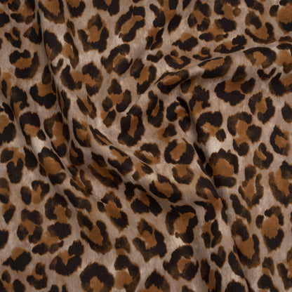 Stretch Brushed Cotton Twill Print Made in Italy - Greige, Tan and Dark Brown Cheetah Spots - Deadstock