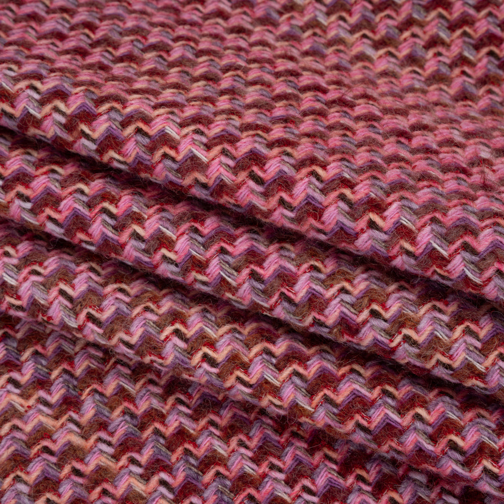 Wool Blend Tweed Twill Made in Italy - Pink, Rust Red and Purple - Folded