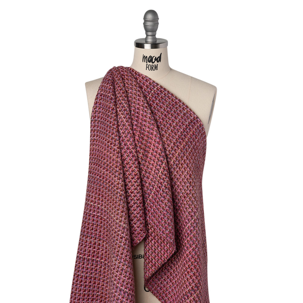 Wool Blend Tweed Twill Made in Italy - Pink, Rust Red and Purple - Drape