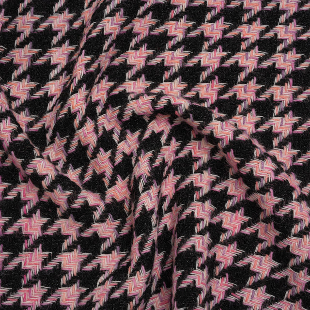 Wool Blend Tweed Twill Made in Italy - Brown, Pink and Creamsicle Houndstooth