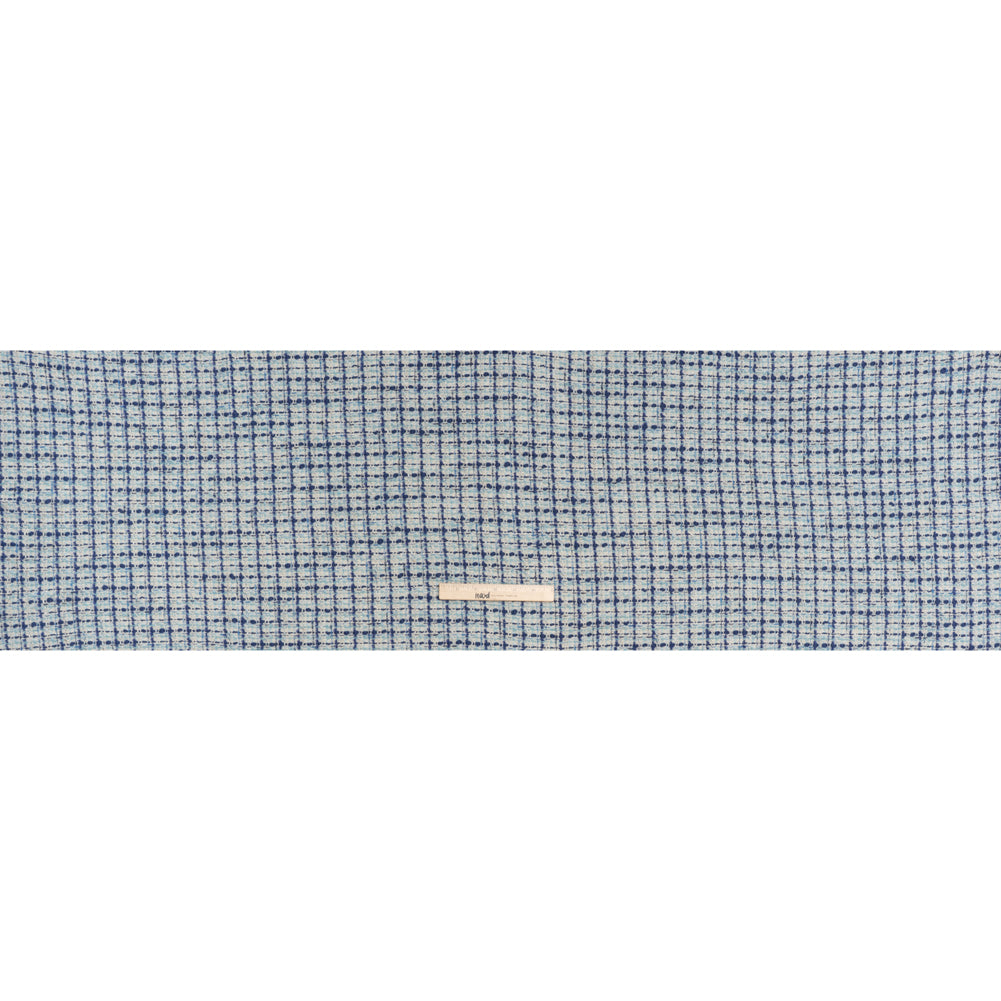 Metallic Wool Blend Boucle Tweed Made in Italy - White, Sky Blue and Cobalt Checks - Full