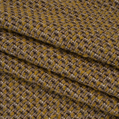 Metallic Tweedy Wool Blend Boucle Woven Made in Italy - Mustard Yellow, Brown and Gold