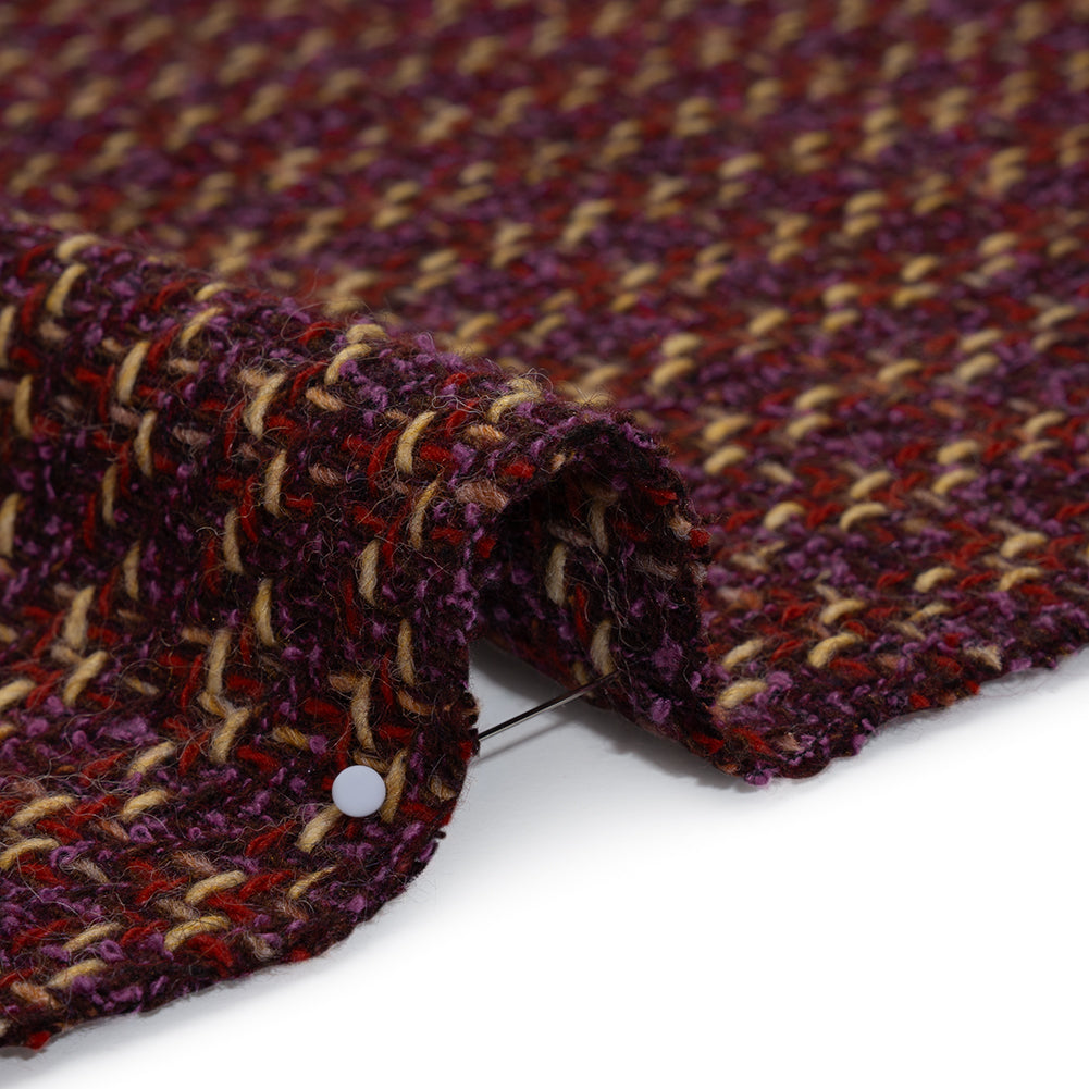 Wool Blend Tweed Twill Made in Italy - Purple, Red and Tan Checks - Detail