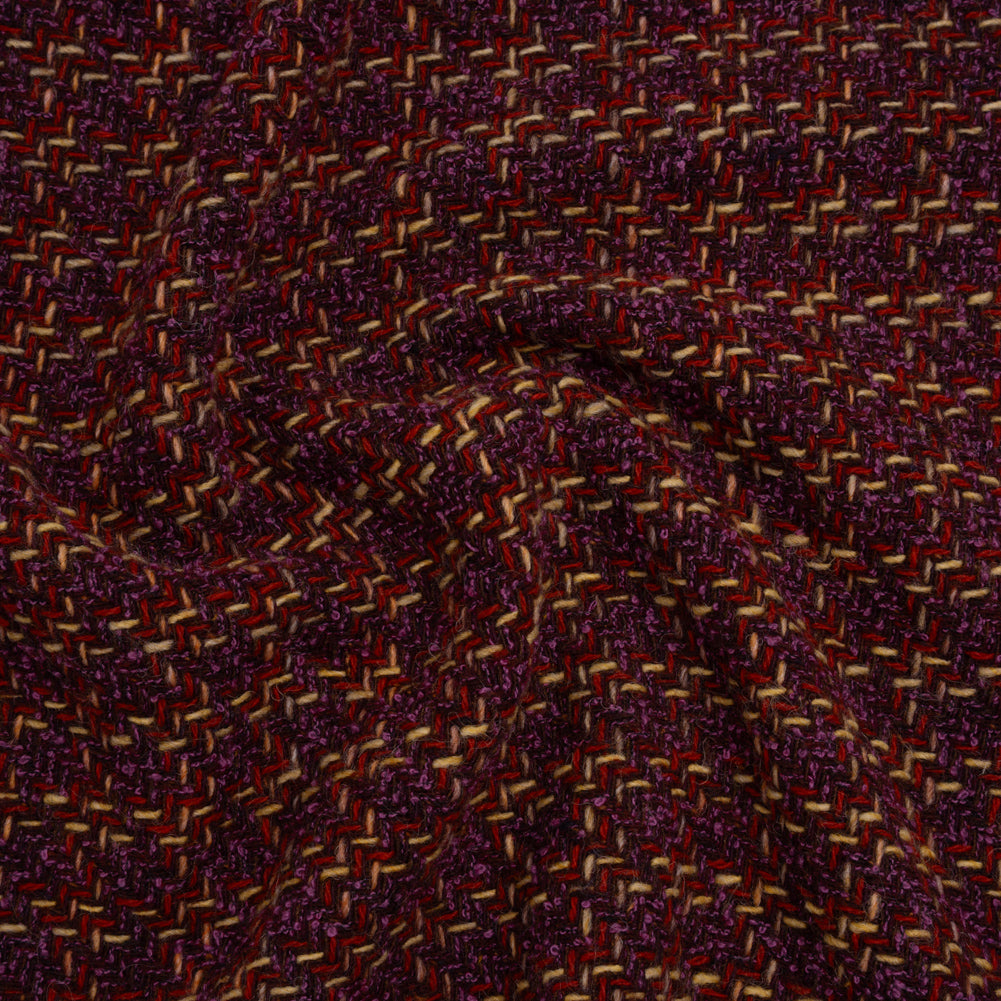 Wool Blend Tweed Twill Made in Italy - Purple, Red and Tan Checks