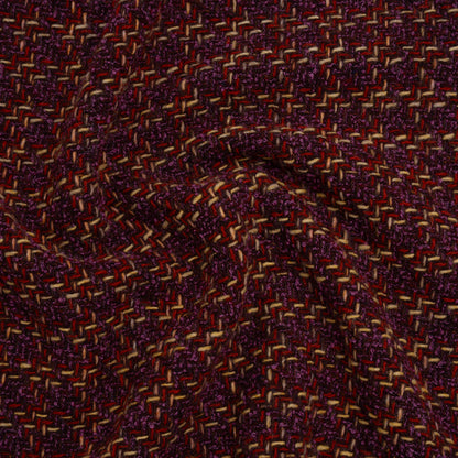 Wool Blend Tweed Twill Made in Italy - Purple, Red and Tan Checks