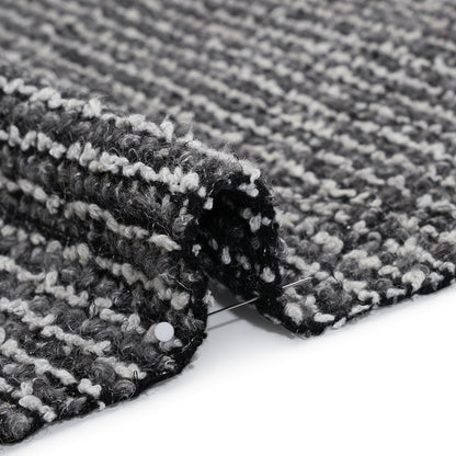 Metallic Wool Blend Boucle Coating Made in Italy - Gray, White and Silver Tweedy Stripes